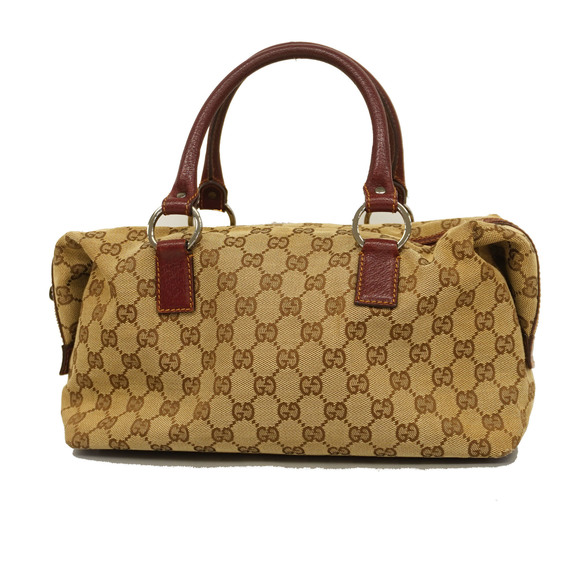 Auth Gucci GG Canvas 113009 Women´s Handbag Beige,Bordeaux Silver  